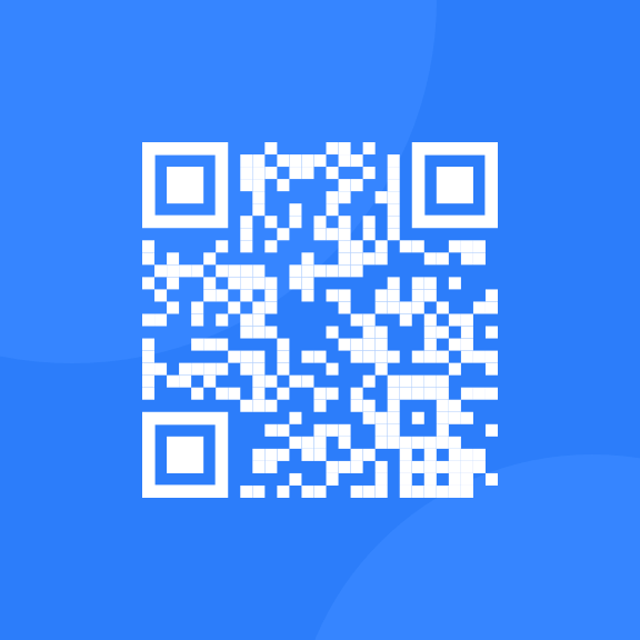 white qr code on blue background